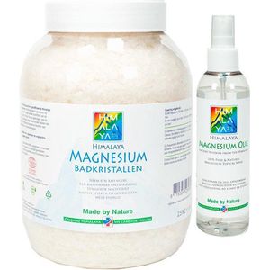 Magnesiumolie spray 200 ml en Magnesium vlokken-badkristallen 2,5 kg van Himalaya magnesium | Food kwaliteit |Magnesiumchloride voor spieren