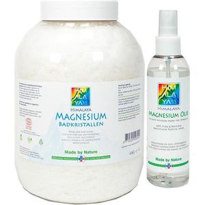 Magnesiumolie spray 200 ml en Magnesium vlokken-badkristallen 4 kg van Himalaya magnesium | Food kwaliteit | Magnesiumchloride voor spieren