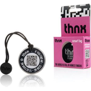 THNX tag - Veilige QR code - Bagagelabel / Kofferlabel / Sleutelhanger - Maat L - Zwart