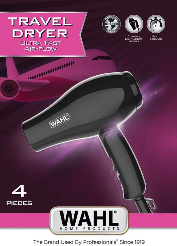 Reishaardroger - WAHL - TRAVEL HAIR DRYER - 1000 W - 2 snelheden - Zwart