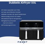 Nexxt Digitale Dubbele Airfryer XXL - Heteluchtfriteuse met Touchscreen – Inhoud 5,5 + 3,5 Liter – 8 Kookprogramma's - Zwart