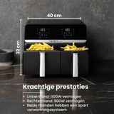 Nexxt Digitale Dubbele Airfryer XXL - Heteluchtfriteuse met Touchscreen – Inhoud 5,5 + 3,5 Liter – 8 Kookprogramma's - Zwart