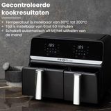 Nexxt Digitale Dubbele Airfryer XXL - Heteluchtfriteuse met Touchscreen – Inhoud 5,5 + 3,5 Liter – 8 Kookprogramma's - Zwart