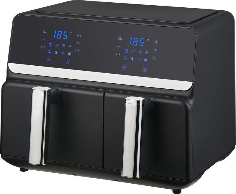 Nexxt Digitale Dubbele Airfryer XXL - Heteluchtfriteuse met Touchscreen – Inhoud 5,5 + 3,5 Liter – 8 Kookprogramma's - Zwart