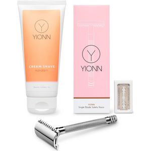 YIONN Single blade scheermes - Veiligheidsscheermes Speciaal voor Vrouwen - RVS Dames Safety razor + 10 mesjes en zeepvrije Scheercrème