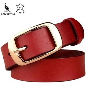 San Vitale® - 115 cm Leren Riem - Totale lengte 115cm - Taille 105cm - Unisex - met Gesp - Echt Leer - Rood