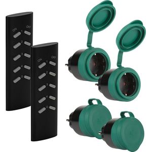 SEC24 - HAF780S2 - Schakelaarset - Groen - Met 2 Afstandsbedieningen en 4 Pluggen - Voor Buiten - 3680W