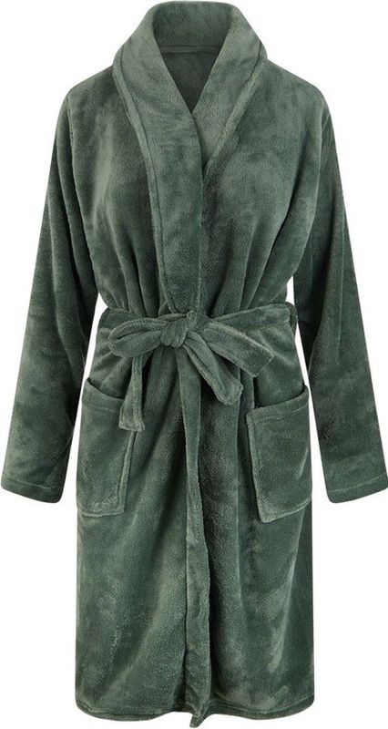 Relax Company - Unisex badjas fleece - sjaalkraag - Groen - maat L/XL