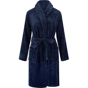 Unisex badjas fleece - sjaalkraag - donkerblauw - dames badjas - heren badjas maat S/M