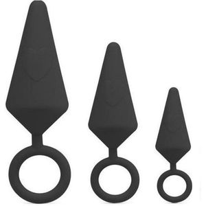Anale Buttplug Set voor Beginners – Set van 3 Buttplugs met Ring - Zwart