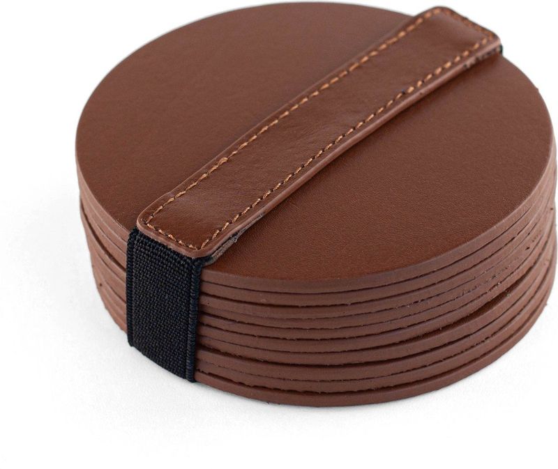Brute Strength - Onderzetters voor glazen - Leer - Cognac - Rond - 10 stuks