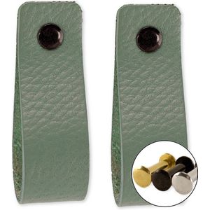 Brute Strength - Leren handgrepen voor meubels - Vaalgroen - 2 stuks - 16,5 x 2,5 cm - Kast handgreep, Deurgreep voor keuken, badkamer, kasten, dressoir, hout