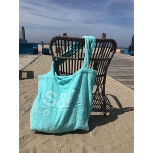 Badstof strandtas mint - XXL tas 50x65 cm.- terry shopper -hengels - afsluitbaar binnenzakje - 100% katoen/badstof