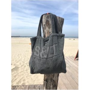 Badstof strandtas antraciet - XXL tas 50x65 cm.- terry shopper -hengels - afsluitbaar binnenzakje - 100% katoen/badstof