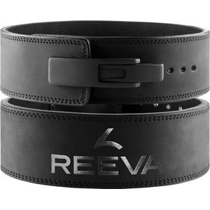 Reeva Lifting Belt - Zwart Lederen Powerlift Riem in Maat S - Lever Belt geschikt voor Crossfit, Powerlifting, Fitness en Bodybuilding - Lifting Belt voor Heren en Dames