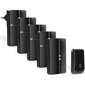Bell4U Draadloze deurbel set met 5 ontvangers - Geen batterijen nodig - Waterdichte deurbelset - Zwart - Plug & Play