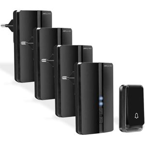 Bell4U Deurbel – Draadloze deurbelset met 4 ontvangers – Zender zonder batterijen - Waterdicht – Zwart