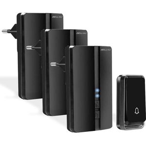 Bell4U Deurbel – Draadloze deurbelset met 3 ontvangers – Zender zonder batterijen - Waterdicht – Zwart