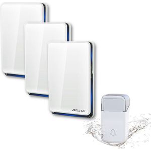 Bell4U - Draadloze deurbel met 3 ontvangers - Batterijen zijn niet nodig voor deze deurbelset - Waterdicht - Wit