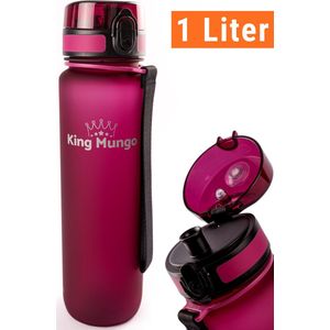 Drinkfles 1 Liter Waterfles 100% Lekvrij BPA vrij 1L Waterflessen Volwassenen Kinderen Paars Rood - King Mungo drinkflessen