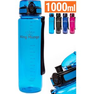 1 Liter Drinkfles Vaatwasserbestendig - 100% Lekvrije - BPA vrij - Waterfles 1L Drinkflessen Volwassenen & Kinderen - Blauw - King Mungo Waterflessen