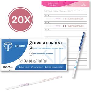 Telano Ovulatietest 20 stuks Dipstick Gevoelig - 1x Zwangerschapstest Strip - Ovulatiekalender