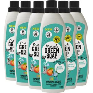 6x Marcel's Green Soap Wasmiddel Kleur Perzik & Jasmijn 23 Wasbeurten 1 liter