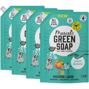 4x Marcel's Green Soap Wasmiddel Kleur Navul Perzik & Jasmijn 23 Wasbeurten 1 liter