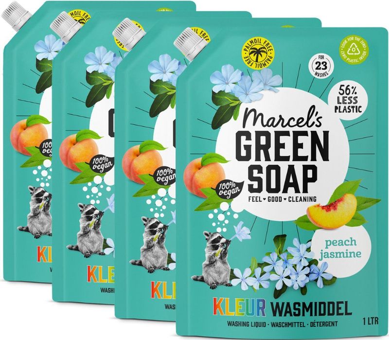 Marcel's Green Soap - Wasmiddel Refill - Perzik & Jasmijn - Inhoud 1L - 4 Navullingen