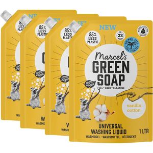 4x Marcel's Green Soap Wasmiddel Navul Vanille & Katoen 23 Wasbeurten 1 liter