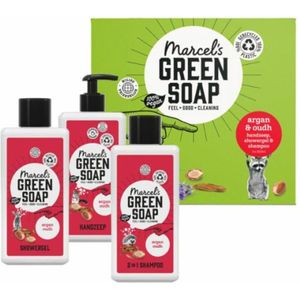 Marcel's Green Soap Gift Box - Argan & Oudh - Handzeep/Douchegel / 2-in-1 Shampoo - Plantaardig - Milieuvriendelijk - Gerecyclede Flessen - Vegan