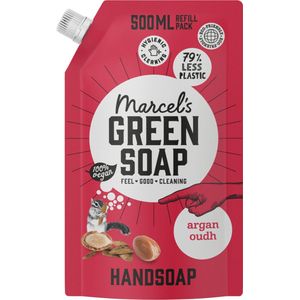 Marcel's Green Soap Handzeep Navul Stazak 500 ml - Argan & Oudh - Plantaardig - Milieuvriendelijk - Navulverpakking - Vegan