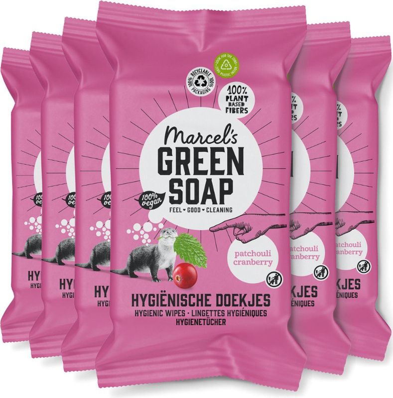 6x Marcel's Green Soap Schoonmaakdoekjes Patchouli & Cranberry 60 stuks