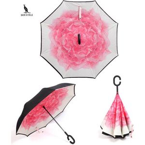 San Vitale® - Unieke reversible Windproof Paraplu - Roze Bloem