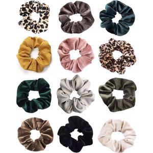 Kraagjeskopen.nl® Scrunchie Velvet Haarelastiek Set - 12 stuks Natural Colors Scrunchies Pack