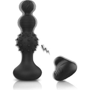 Siliconen Anaal Vibrator  met Grove Stimulatie Kralen en Vibrerende Afstandsbediening 15 cm – Zwart