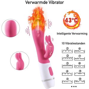 EZlove – Verwarmde Siliconen Bunny Vibrator met 10 Vibratie Standen – 20 cm - Roze