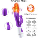 EZlove – Verwarmde Siliconen Bunny Vibrator met 10 Vibratie Standen – 20 cm - Paars