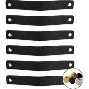 Brute Strength - Leren handgrepen voor meubels - Zwart - 6 stuks - 20 x 2,5 cm - Kast handgreep, Deurklink voor keuken, badkamer, kasten, dressoir, hout