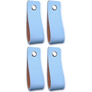 Leren handgrepen - Licht blauw - 4 stuks - 16,5 x 2,5 cm - incl. 3 kleuren schroeven - handgrepen kast leer - meubelgrepen - handvaten kast - leren lus