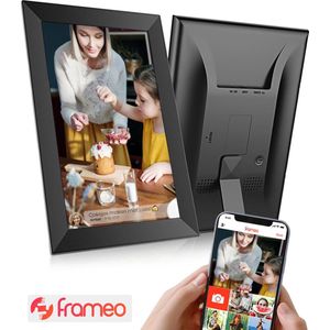 Qumax Digitaler Fotorahmen mit Frameo App - Wifi Fotorahmen Horizontal und Vertikal - 10-Zoll Digitaler Fotorahmen - Touchscreen - HD+