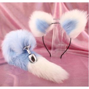 TipsToys Buttplug 2 Delige set - Staart Haarband met Oren en Halsband Blauw