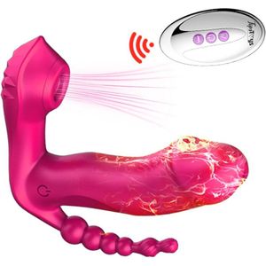 TipsToys Draagbare Vibrator - Zuigfunctie Dildo's Vrouwen Verwarming Clitoris Gspot SexToys Roze
