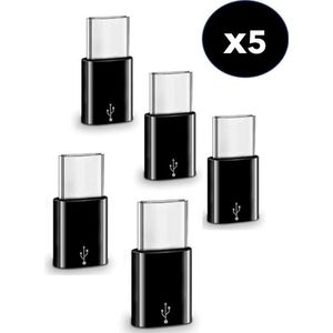 A-Konic ©- Set van 5 MICRO USB naar USB C | Opzetstuk | Micro-USB adapter to USB-C Converter | zwart