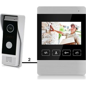 Doorsafe 7100 - camera deurbel met regenkap en intercom - 2 draads van deurbel naar zwart 4 inch scherm - opslag beelden op 16Gb SD-kaart - deuropener aansluitbaar