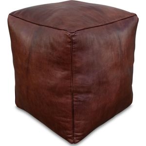Leren poef (XL) - Donkerbruin - Vierkante poef - Handgemaakt en uniek - Gevuld geleverd - Poufs&Pillows