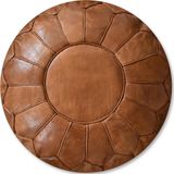 Poef Rond (XL) - Caramel bruin - Poef Leer - Ø60 x 35cm - Gevuld geleverd - Poufs&Pillows