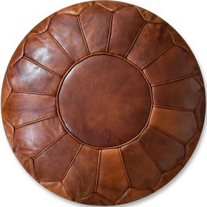 Poef Rond (XL) - Honing Bruin - Poef Leer - Handgemaakt - Ø60 x 35cm - Gevuld geleverd - Poufs&Pillows
