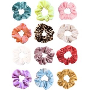 Kraagjeskopen.nl® Scrunchies Velvet VSCO Girls Set- 12 stuks VSCO Kleuren - Haaraccessoire Haarelastiek Pack
