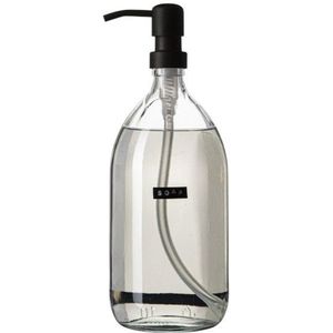 Wellmark Handzeep helder glas zwarte pomp 1000ml tekst SOAP Zwart label 8719325913163